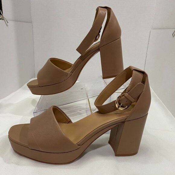 Naturalizer Platform Block Heel Sandals Tan Nude Leather Size 8 - Picture 4 of 12